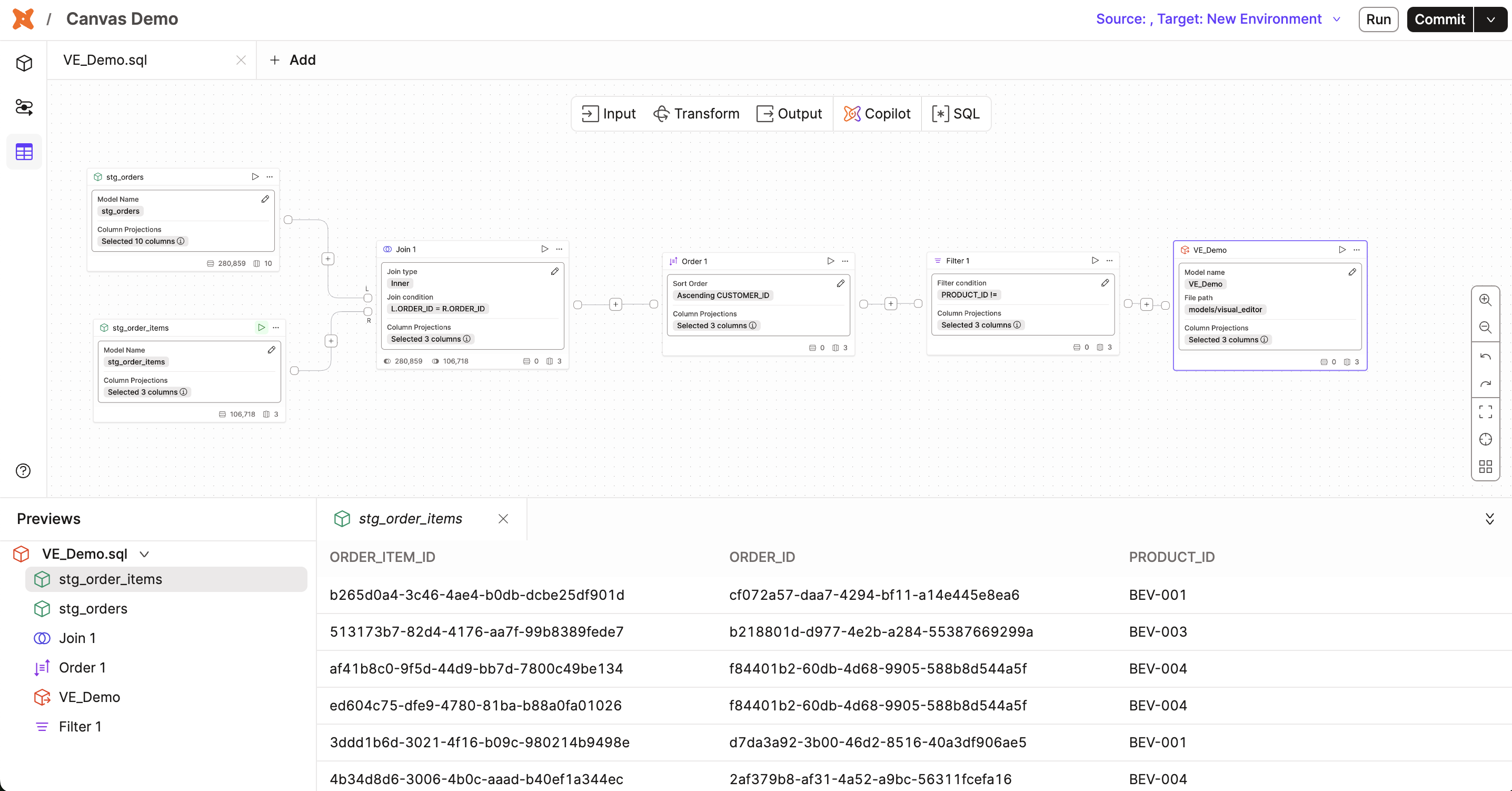 The Canvas interface that contains a node toolbar and canvas.