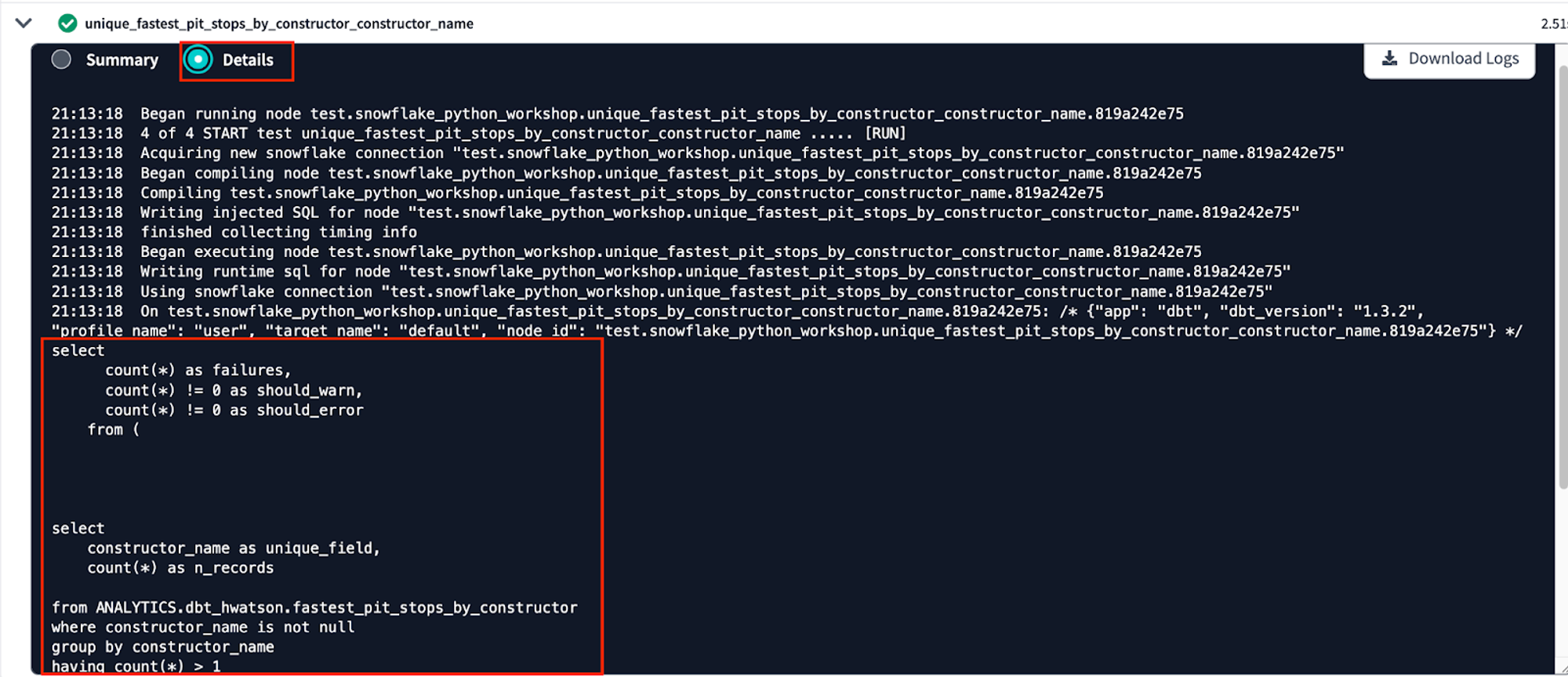 view details of testing our python model that used SQL to test data assertions view details of testing our python model that used SQL to test data assertions